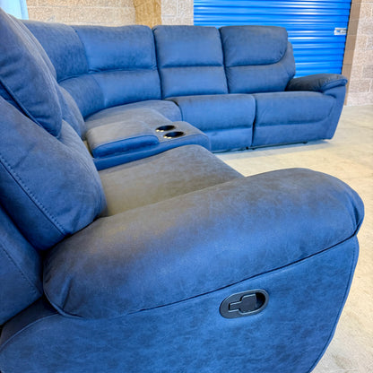 Navy Blue Microfiber Manual Reclining Sectional