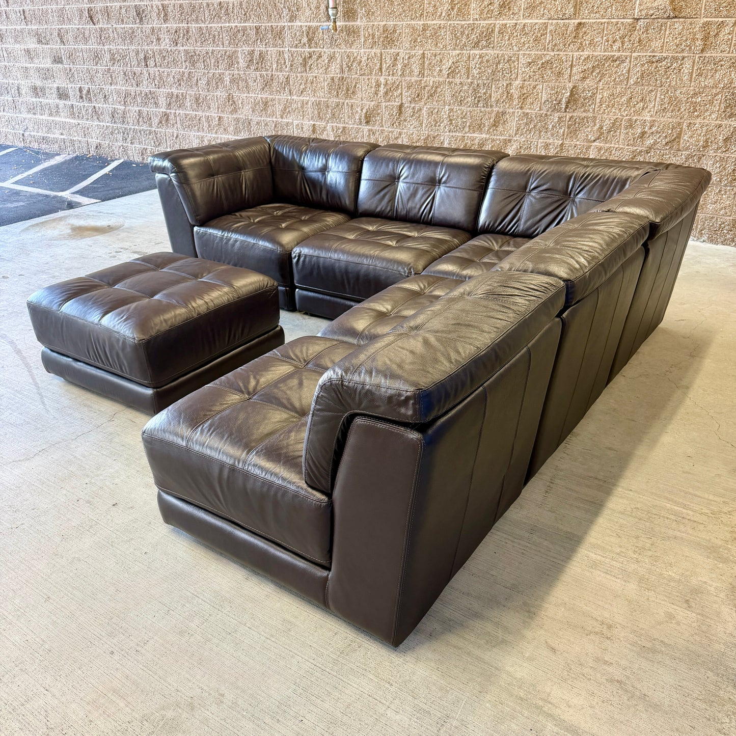 Macy’s Coffee Brown Real Leather 6-Piece Modular Sectional