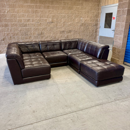 Macy’s Coffee Brown Real Leather 6-Piece Modular Sectional